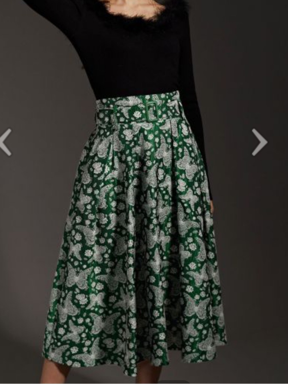 WHIMSICAL BUTTERFLY BELTED A-LINE MIDI SKIRT IN GREEN - CHICWISH SIZE XS